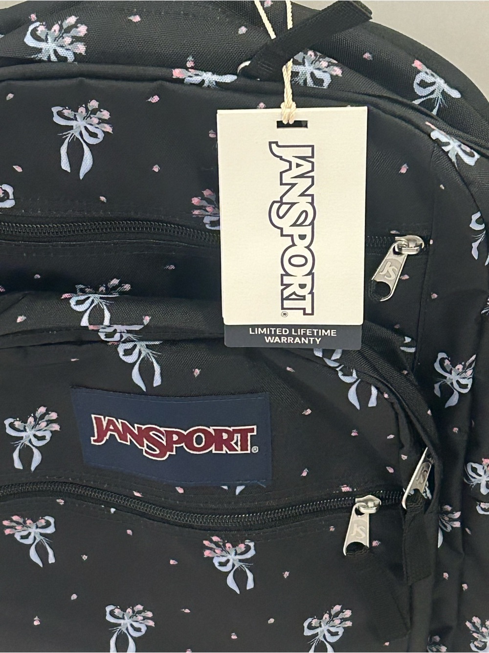 Jansport Big Student Cargo 17.5 backpack black with bows fits 15” laptop NWT - Picture 9 of 13